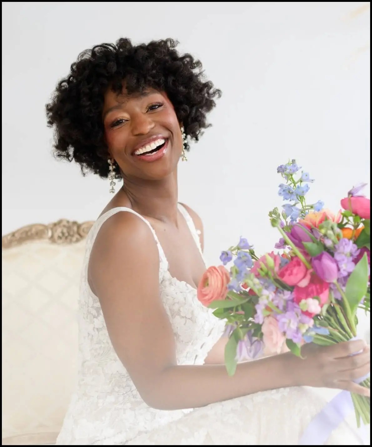 Model wearing a white bridal gown