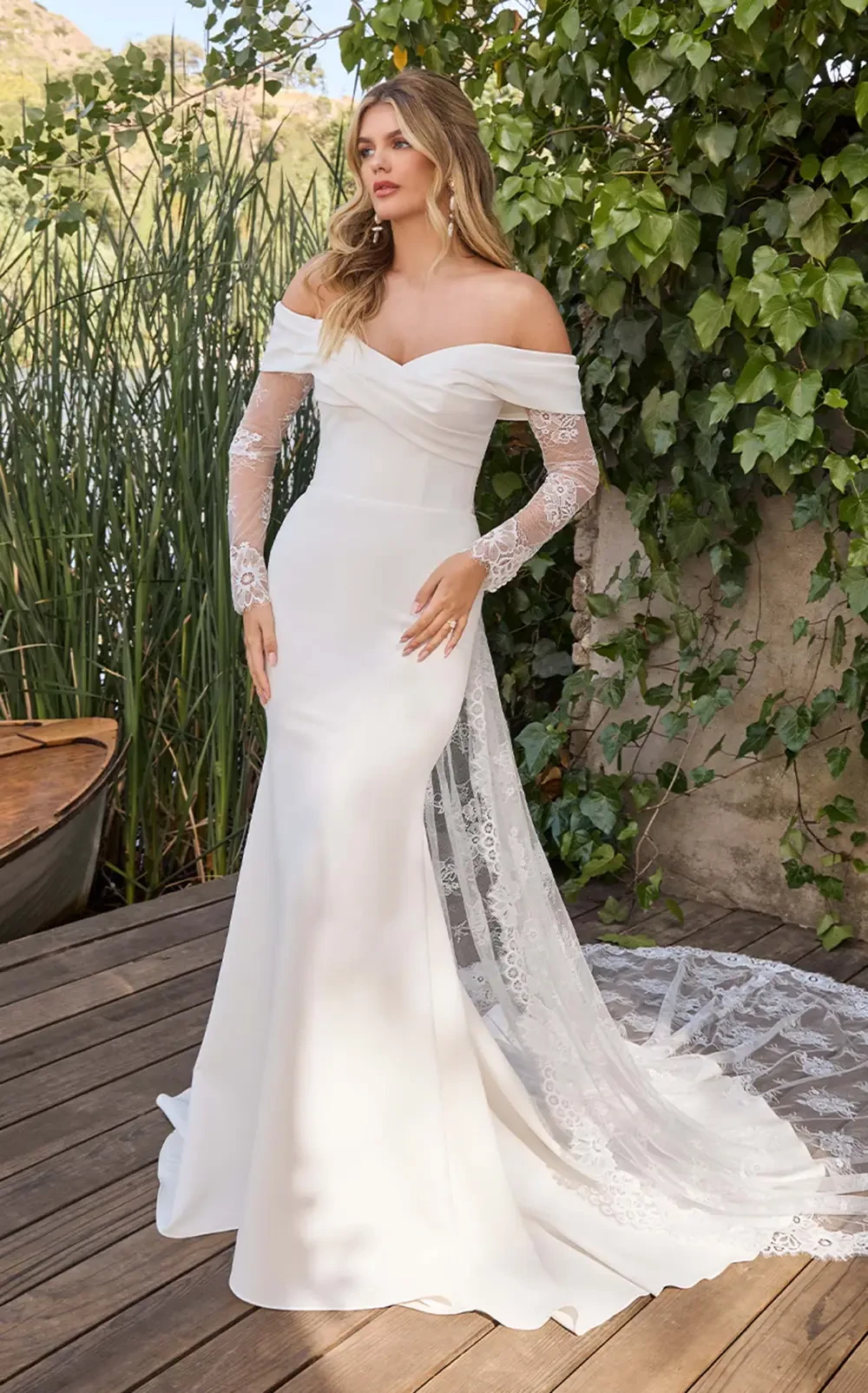 Model wearing a gown by Morilee