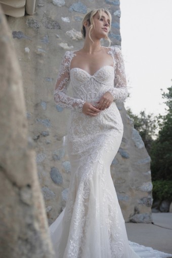 Here & Now Style #9241LM #0 default (IVHY-PL) Ivory Lace & Tulle over Honey Gown w Porcelain Illusion Back thumbnail