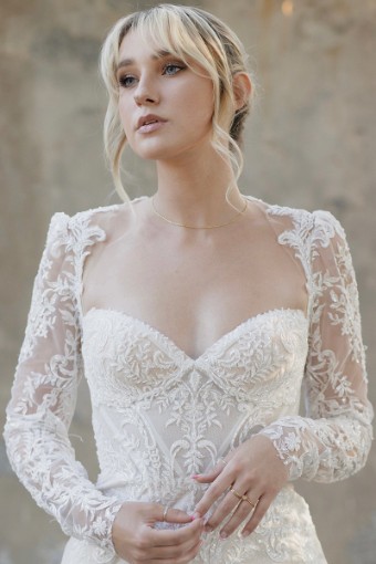 Here & Now Style #9241LM #2 (IVHY-PL) Ivory Lace & Tulle over Honey Gown w Porcelain Illusion Back thumbnail