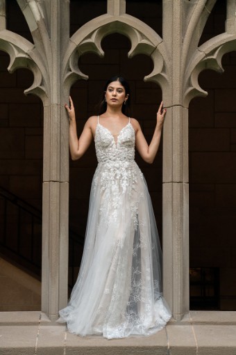Here & Now Style #D3415 #0 default (IVRM-PL) Ivory Lace & Tulle over Rum Gown w Porcelain Tulle Illusion thumbnail