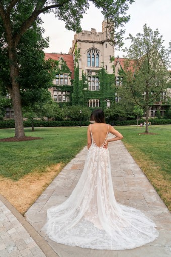 Here & Now Style #D3415 #2 (IVRM-PL) Ivory Lace & Tulle over Rum Gown w Porcelain Tulle Illusion thumbnail