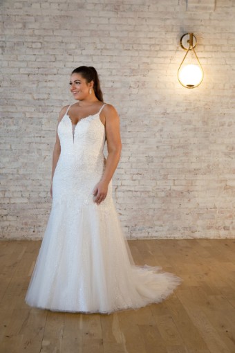 Here & Now Style #7479 #3 (IVIV-PL) Ivory Lace & Tulle ov Ivory Gown w Porcelain Tulle Plunge thumbnail