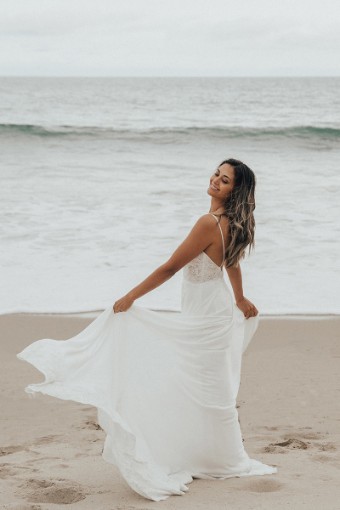 Here & Now Style #D3408 #1 default (IV-PL) Ivory Gown w Porcelain Tulle Plunge thumbnail