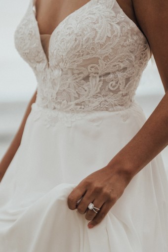 Here & Now Style #D3408 #2 (IV-PL) Ivory Gown w Porcelain Tulle Plunge thumbnail