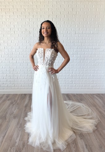 Here & Now Style #PA1300 #0 default (IV-PL) Ivory Gown w Porcelain Tulle Plunge thumbnail