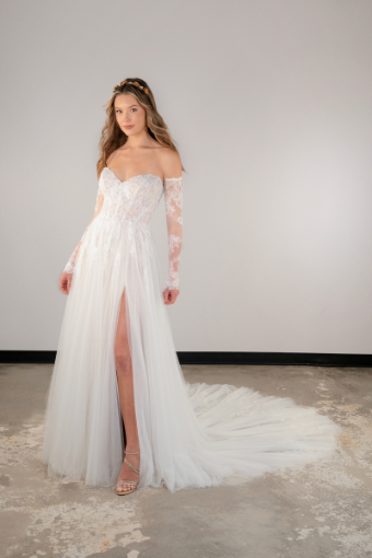 Here & Now Style #D4097 #0 default (IV-RM) IVORY LACE AND FRENCH TULLE OVER RUM GOWN thumbnail