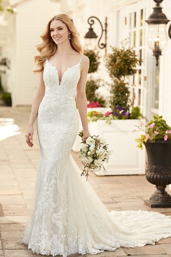 Here & Now Style #1171 #1 (IVAL-PL) IVR LACE & TULLE OVER ALM GOWN W PORCELAIN TULLE ILLUSION thumbnail