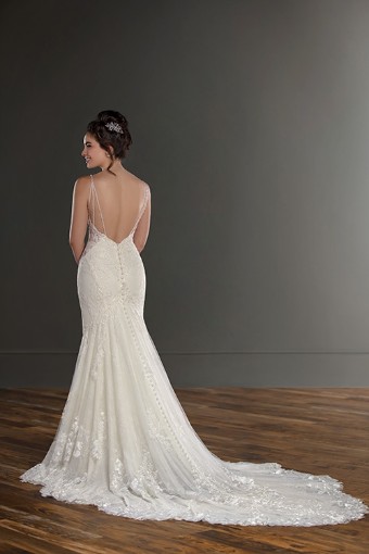Here & Now Style #1171 #5 default (IVAL-PL) IVR LACE & TULLE OVER ALM GOWN W PORCELAIN TULLE ILLUSION thumbnail
