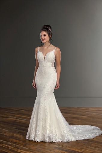 Here & Now Style #1171 #4 (IVAL-PL) IVR LACE & TULLE OVER ALM GOWN W PORCELAIN TULLE ILLUSION thumbnail