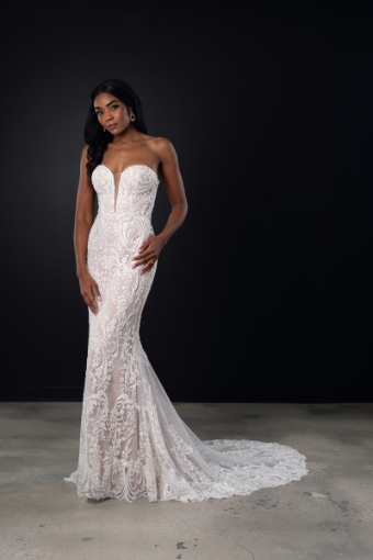 Here & Now Style #25090041 #0 default (IVRM-PL) Ivory Lace and Tulle over Rum Gown w Porcelain Tulle Plunge thumbnail