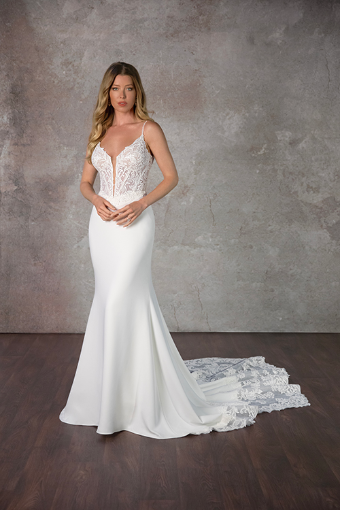 Here & Now Style #2509338 #0 default (IVIV-PL) IVORY GOWN W PORCELAIN TULLE PLUNGE thumbnail
