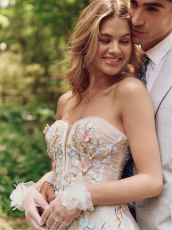 Here & Now Style #ZEPHYRINE (25MS328A01 - Unlined bodice, Dot tulle) #1 Ivory/Blush Accent over Blush (gown with Natural Illusion) thumbnail