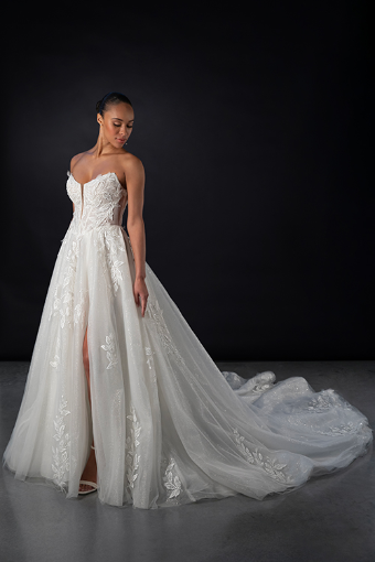 Here & Now Style #1825 (Skirt Lined, Zip Up) #2 default (IVIV-PL) IVORY LACE TULLE AND ROYAL ORGANZA W PORCELAIN TULLE PLUNGE thumbnail