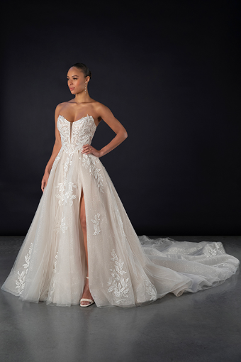 Here & Now Style #1825 (Skirt Lined, Zip Up) #0 default (IVIV-PL) IVORY LACE TULLE AND ROYAL ORGANZA W PORCELAIN TULLE PLUNGE thumbnail