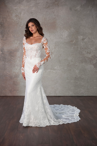 Here & Now Style #D4172 (Bodice Unlined & Clear Beading) #2 default (IVRM-PL) IVR LACE & TULLE OV RUM GOWN W PLN TULLE ILLUSION & SLEEVES thumbnail