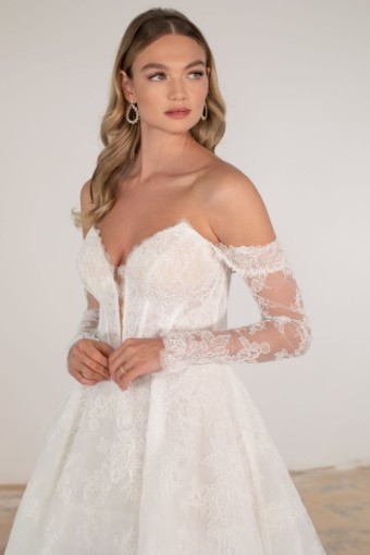 Here & Now Style #LE1290 (Dress & Sleeves) #2 default (IVIV-PL) Ivory Lace & Tulle over Ivory Gown w Porcelain Tulle Plunge thumbnail