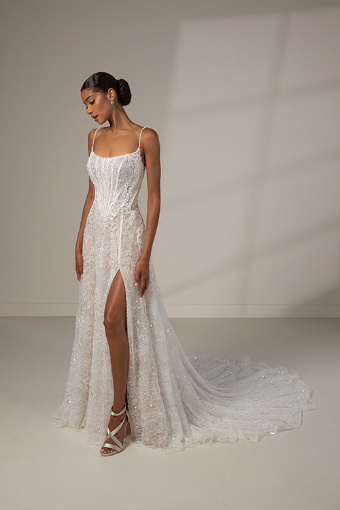 Here & Now Style #LE1385 #0 default (IVIV-PL) Ivory Lace & Tulle over Ivory Gown w Porcelain Tulle Illusion thumbnail