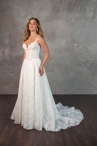 Here & Now Style #D4315 #0 default (IV-PL) IVORY GOWN W PORCELAIN TULLE ILLUSION AND PLUNGE thumbnail