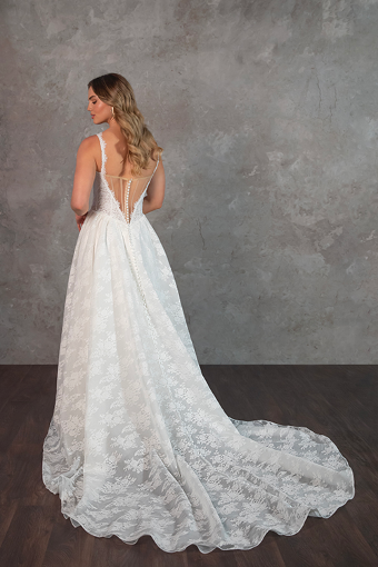 Here & Now Style #D4315 #1 (IV-PL) IVORY GOWN W PORCELAIN TULLE ILLUSION AND PLUNGE thumbnail