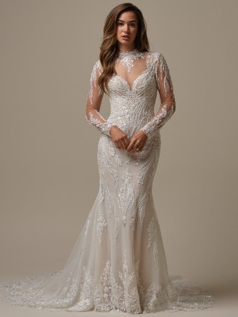 Here & Now Style #TORRENCE (25MZ266A01 - Long sleeves) #3 Ivory/Silver Accent over Soft Nude (gown with Natural Illusion) thumbnail