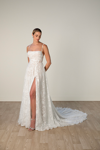Here & Now Style #8055 #0 default (IV-HZ) IVORY LACE AND TULLE OVER HAZELNUT GOWN thumbnail