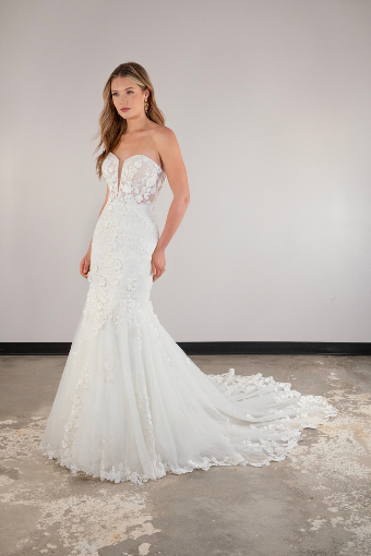 Here & Now Style #D4038 (Dress & Sleeves) #2 default (IVRM-PL) Ivory Lace and Tulle over Rum Gown w Porcelain Tulle Plunge thumbnail