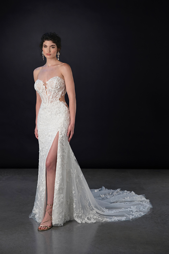 Here & Now Style #1850 (No Front Split) #2 default (IVRM-PL) IVR LACE & TULLE OVER RUM GOWN W PORCELAIN TULLE ILLUS & PLNG thumbnail