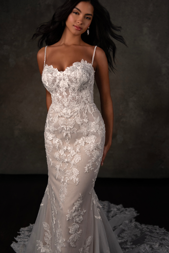 Here & Now Style #D4344 (Glitter Tulle Underlay) #2 default (IV-RM) IVORY LACE AND TULLE OVER RUM GOWN thumbnail