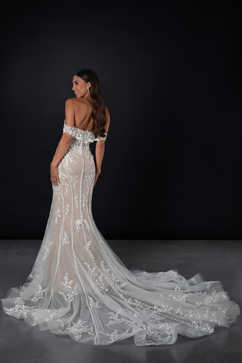 Here & Now Style #1870 (Bodice Unlined) #1 (IVRM-PL) Ivory Lace and Tulle over Rum Gown w Porcelain Tulle Plunge thumbnail