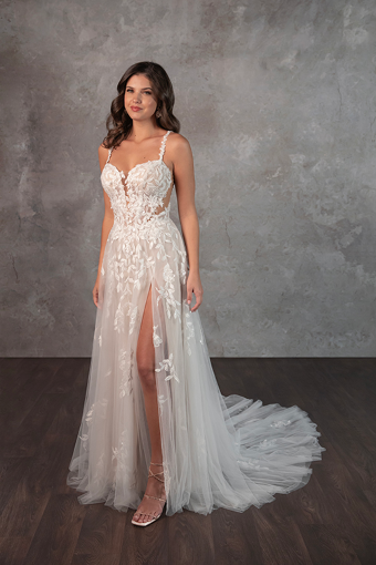 Here & Now Style #D4258 #0 default (IVRM-PL) IVR LACE & TULLE OVER RUM GOWN W PORCELAIN TULLE ILLUSION thumbnail