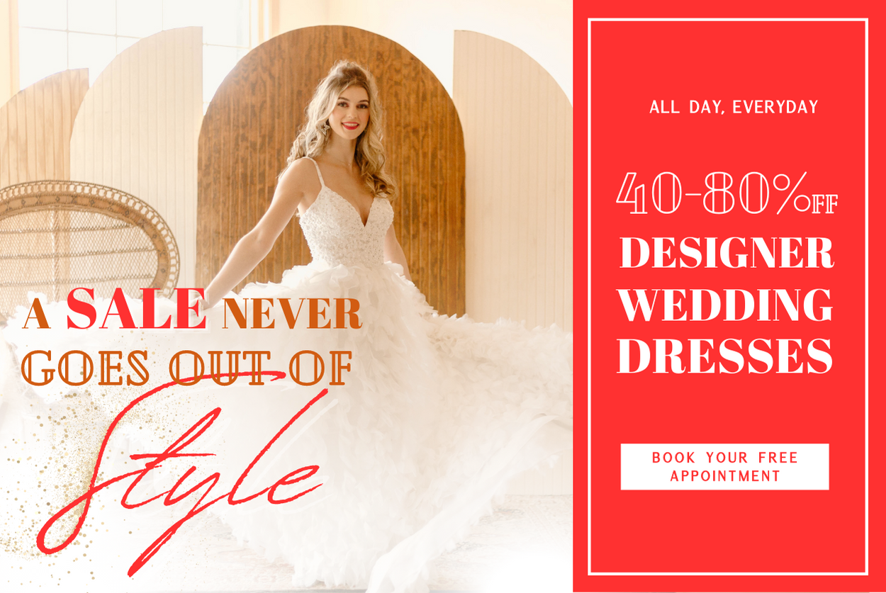 UP TO 80% OFF DESIGNER WEDDING DRESSES THREE BRIDES DRESSED IN BOHO AND FEATHERED WEDDINNG DRESSES WITH RETRO HATSS, DISCO BALLS, AND ACCESSORIES