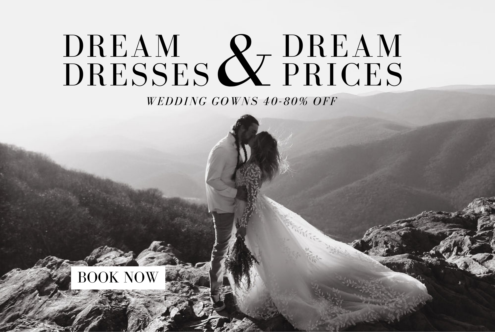 SAY YES TODAY SAY I DO TOMORROW. OFF THE RACK WEDDING DRESSES UNDER $1000. BRIDE IS WEARING A-LINE WEDDING GOWN AND WALKING ALONG A WHITE CEMENT WALL ON A GRAVEL PATH WHILE LOOKING OVER HER SHOULDER AND PICKING UP HER DRESS AS SHE WALKS